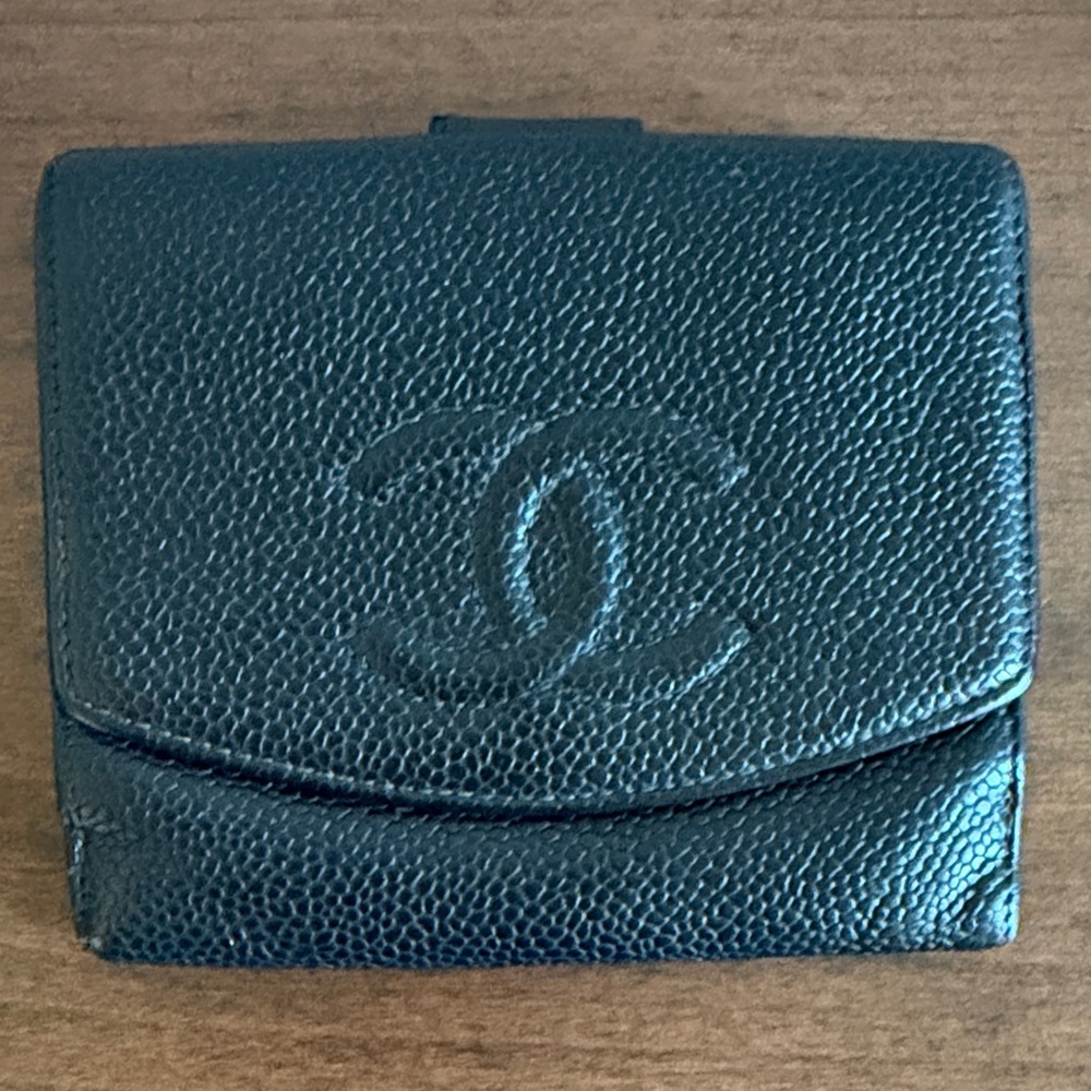 CHANEL Textured Black Leather Wallet